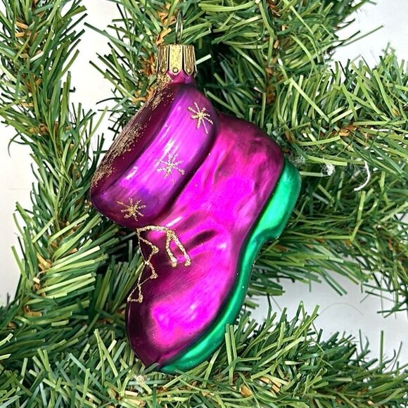 Vintage Glass Christmas Ornament Purple Boot made in Germany - Picture 2 of 9